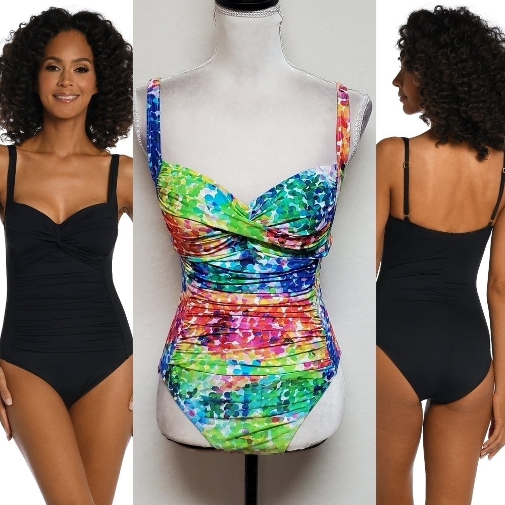 La Blanca Sweetheart Multi-color Bubbles Shirred Waist One-piece Swimsuit 8